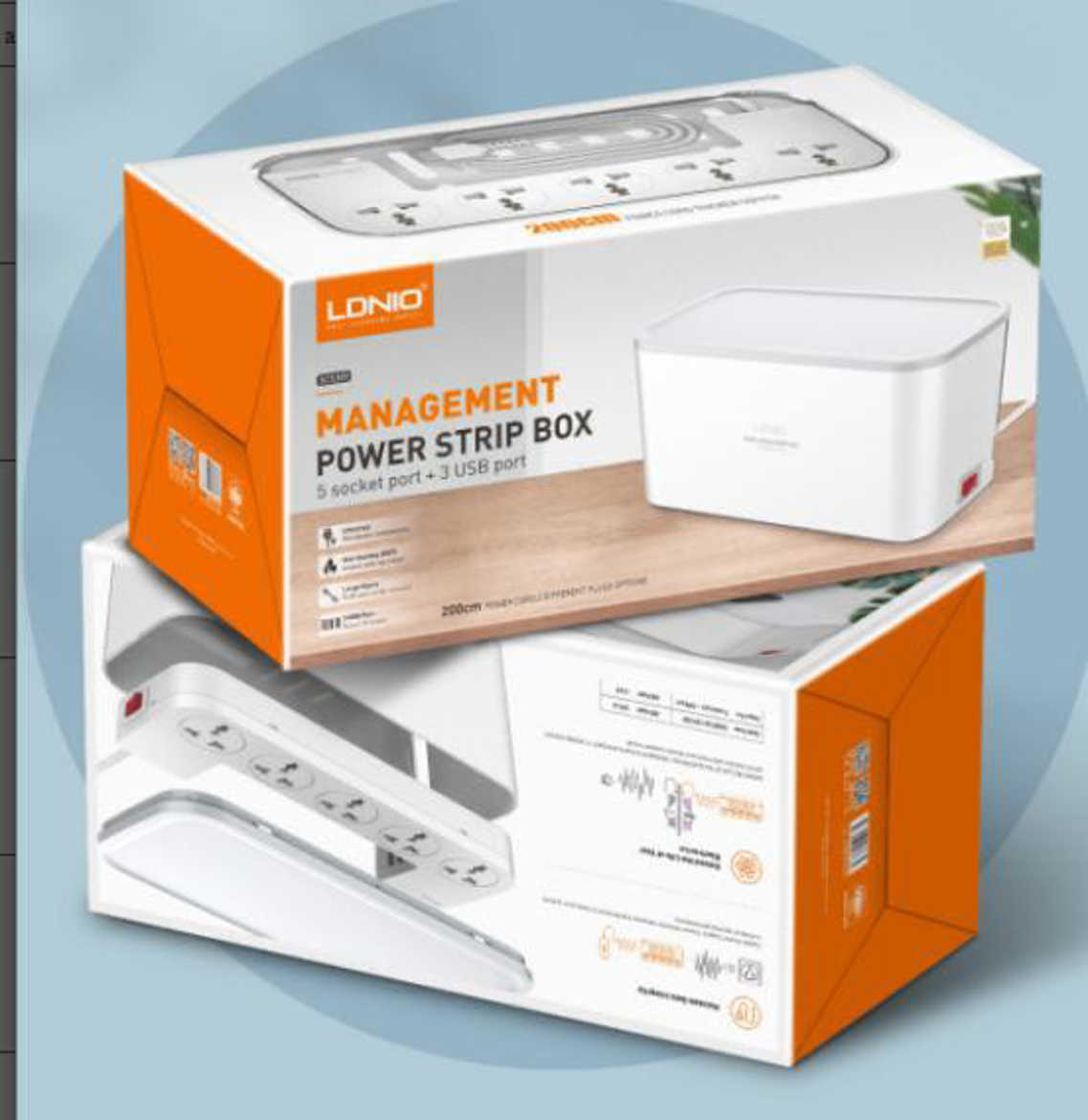 Picture of 5 - Power Socket Strip Box + 3 Port USB