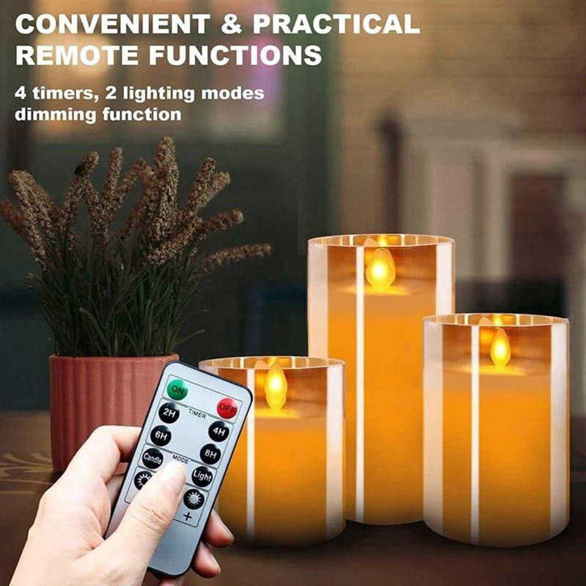 Picture of Flameless Clear Glass & Wax Candles With Timer And Remote